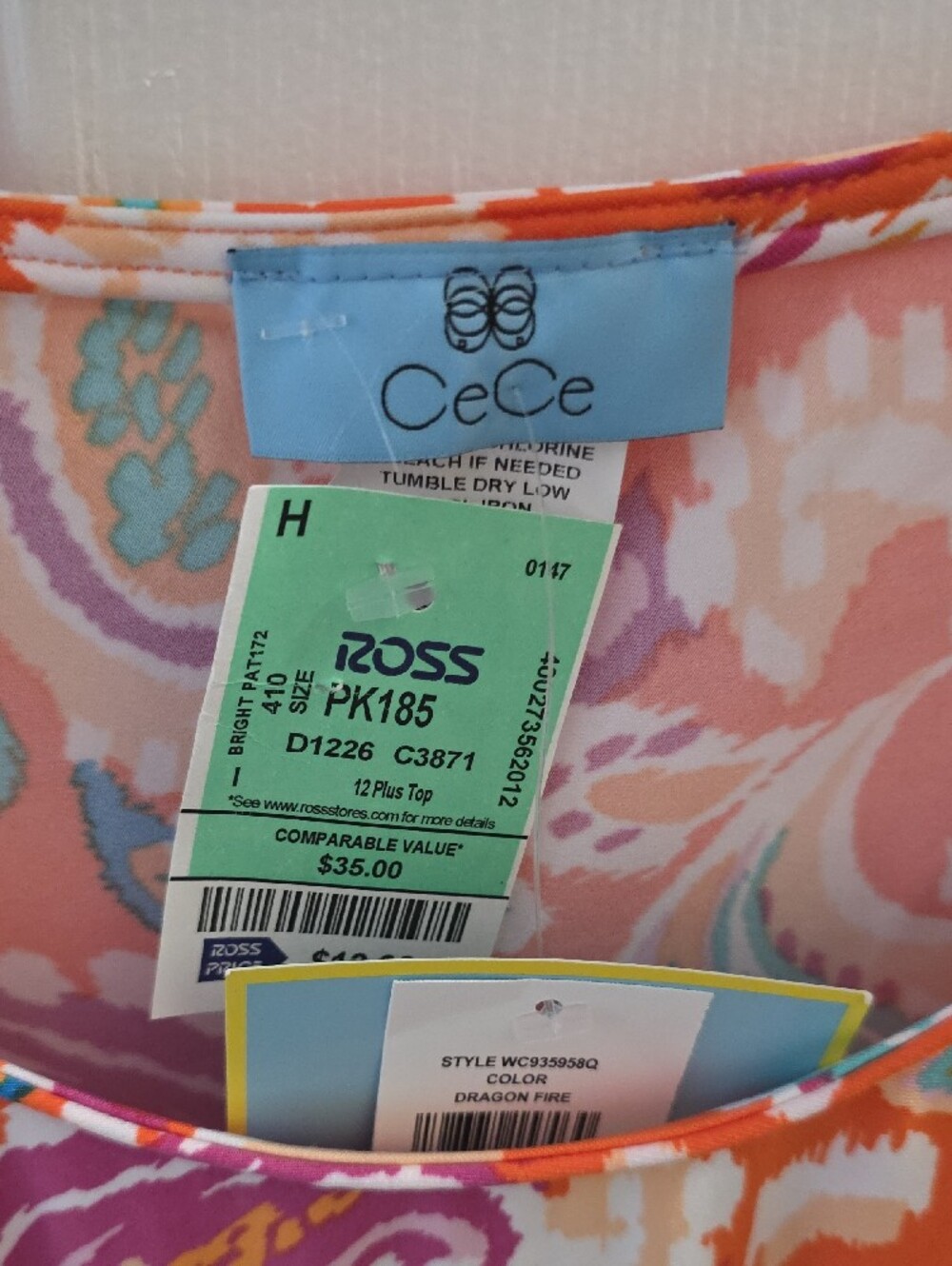 CeCe Orange Multicolor Paisley Short Sleeve Blouse - Picture 2 of 4